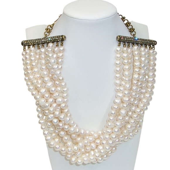 Heidi Daus 9-Strand Pearl Choker Necklace Crystal Embellished Hardware - Picture 1 of 3